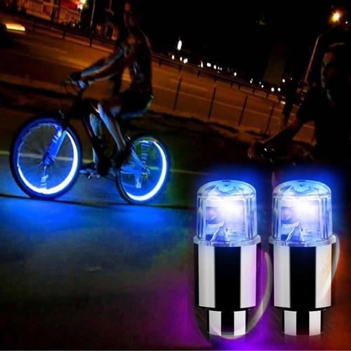 Araç Ve Bisiklet İçin 2’li Mavi Led Hava Valfi Işık Kapakları–gece Parlayan Lastik Lambası Sibop Kap