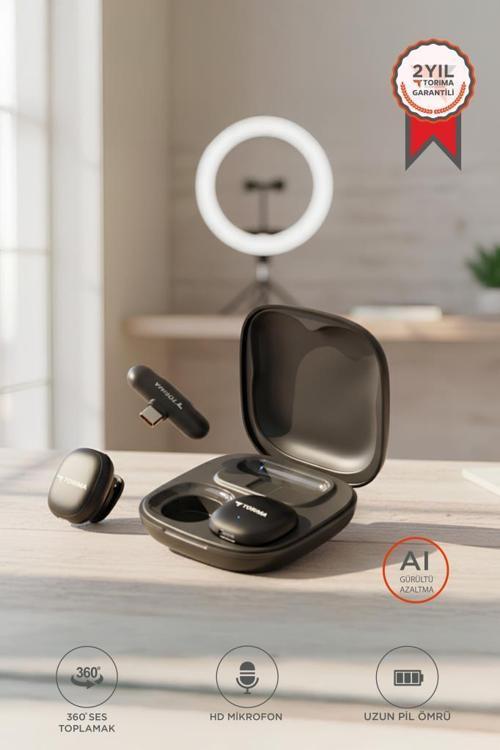 WM-02 Siyah AI Destekli ANC Gürültü Önleyici Şarj Kutulu Kablosuz Yaka Mikrofonu