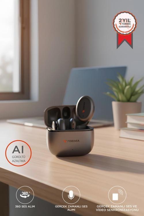 WM-03 Siyah AI Destekli Gürültü Azaltma Şarj Kutulu Kablosuz Yaka Mikrofonu