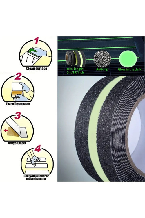 Evimdeyok Fosforlu Kaydırmaz Bant 50mm x 5mt Yeşil Fosforlu Merdiven Bandı 50mm Fotolümenli