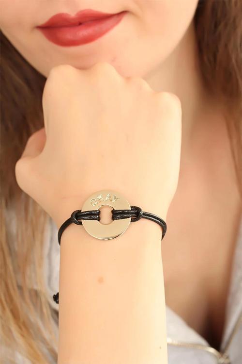 BFS OKAY (İyi) Siyah Deri İpli Unisex Mood Bileklik