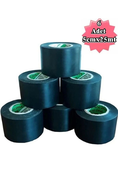 Evimdeyok Siyah Pvc Bant 6 Adet 5cmx25m Izolasyon Bandı 50mm