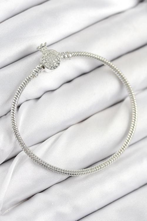 BFS Pirinç Charm Zirkon Taşlı Taç Model Gümüş Renk Kadın Bileklik