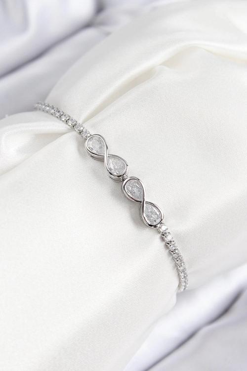 BFS Pirinç Zirkon Taşlı Sonsuzluk Model Gümüş Renk Asansörlü Kadın Bileklik