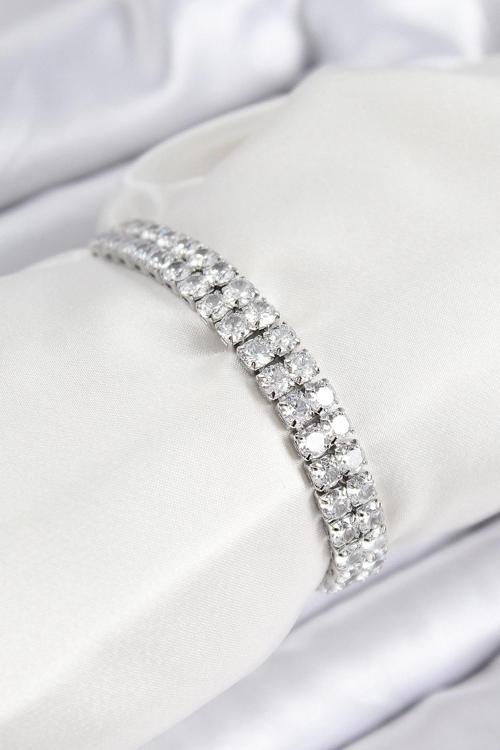 BFS Pirinç Zirkon Taşlı Çift Sıra Kare Model Gümüş Renk Asansörlü Kadın Bileklik