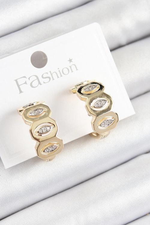 BFS Pirinç Zirkon Taşlı Damla Figürlü Halka Model Gold Renk Kadın Küpe