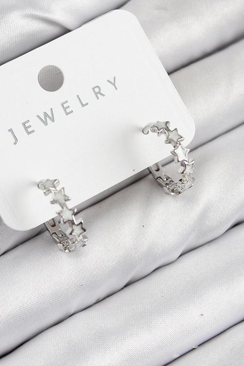 BFS Pirinç Zirkon Taşlı Yıldız Model Gümüş Renk Kadın Küpe