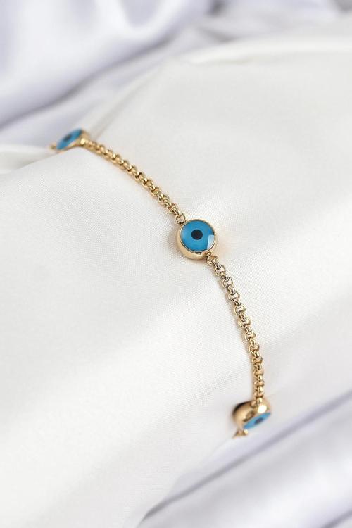 BFS 316L Çelik Nazar Boncuğu Model Gold Renk Kadın Bileklik