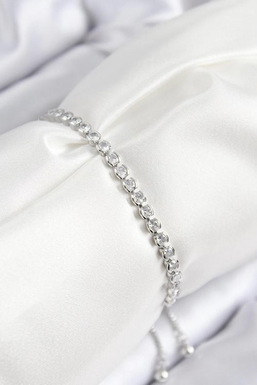 BFS Pirinç Zirkon Taşlı Sıralı Model Gümüş Renk Asansörlü Kadın Bileklik