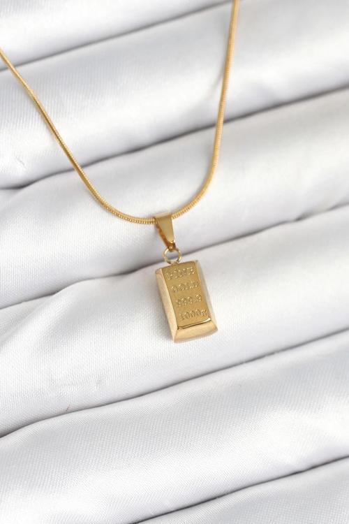 BFS 316L Çelik Gold Renk Mini Külçe Altın Model Kolye