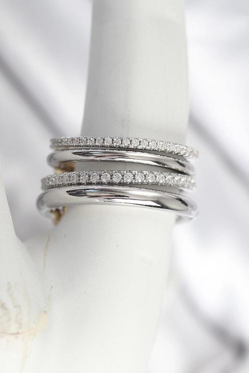 BFS Pirinç Gümüş Renk Zirkon Taşlı 4'Lü Kadın Yüzük