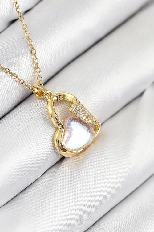 BFS 316L Çelik Zirkon Taşlı Kalp Model Gold Renk Kadın Kolye