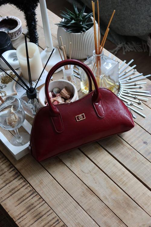 bordo süet çift fermuar detaylı el omuz çantası