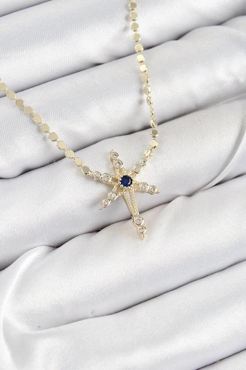 BFS Pirinç Zirkon Taşlı Kutup Yıldızı Model Ezme Zincir Gold Renk Kadın Kolye