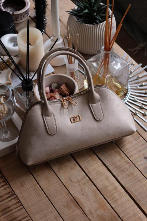 vizon parlak çift fermuar detaylı el omuz çantası