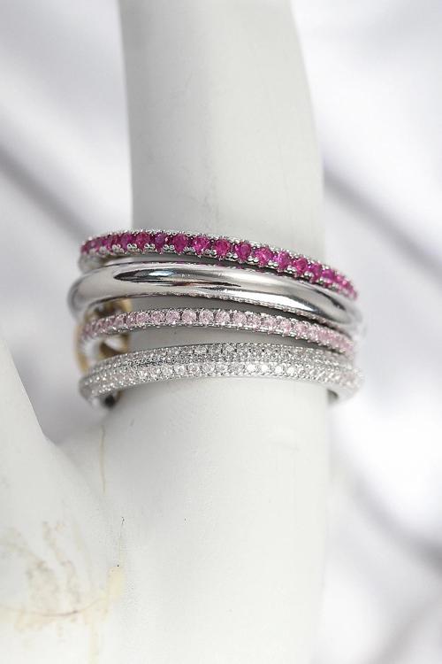 BFS Pirinç Mix Renk Zirkon Taşlı 4'Lü Kadın Yüzük