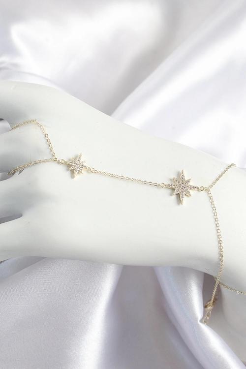 BFS Pirinç Zirkon Taşlı Kutup Yıldızı Model Gold Renk Kadın Şahmeran