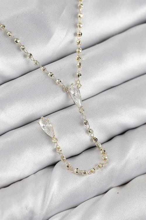 BFS Pirinç Zirkon Taşlı Gold Renk Kadın Y Kolye