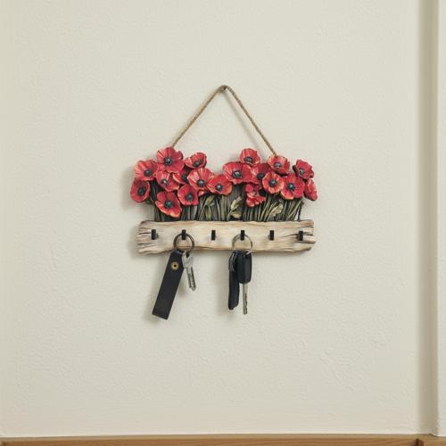 CajuArt Dekoratif Kırmızı Gelincik Çiçek Motifli Katmanlı Askılık Anahtarlık Duvar Dekoru