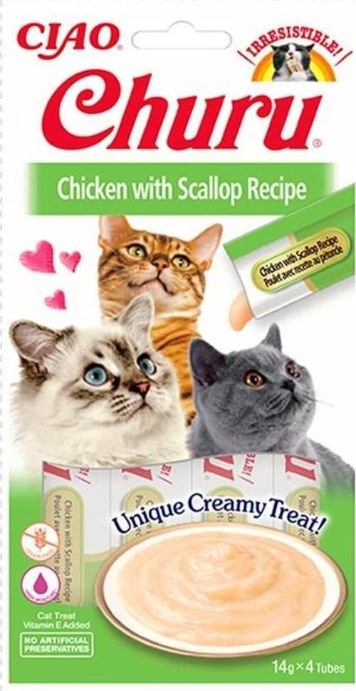 Churu Cream Tavuklu ve Deniz Taraklı Kedi Ödül Kreması 4 X 14 Gr