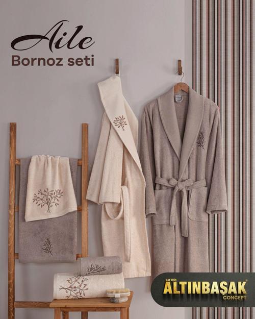3D Nakışlı Bambu Aile Bornoz Seti ( %40 Bambu lifi içerir )