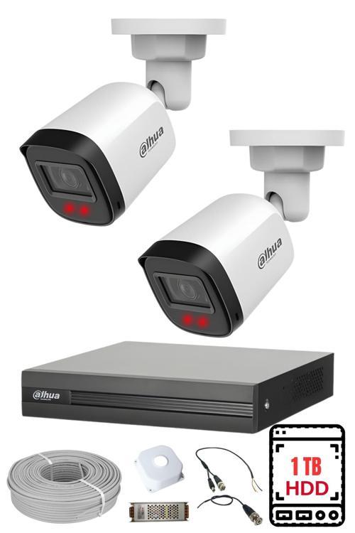 DAHUA 2 Kameralı Gece Görüşlü Su Geçirmez FULL HD Güvenlik Kamerası Seti 1TB