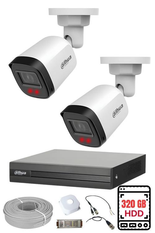 DAHUA 2 Kameralı Gece Görüşlü Su Geçirmez FULL HD Güvenlik Kamerası Seti 320GB