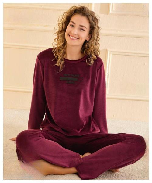 Kadın Kışlık Bisiklet Yaka Kadife Pijama Takımı 13166M - 1 Adet