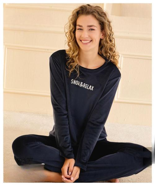 Kadın Kışlık Bisiklet Yaka Kadife Pijama Takımı 13164L - 1 Adet