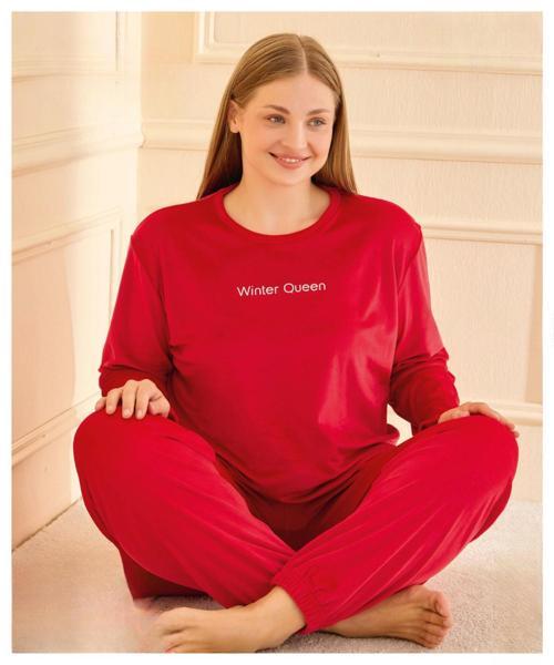 Kadın Kışlık Bisiklet Yaka Kadife Battal Pijama Takımı 132214K - 1 Adet