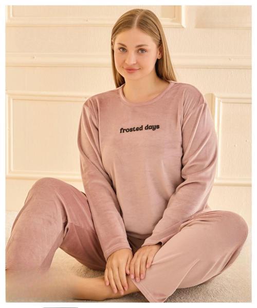 Kadın Kışlık Bisiklet Yaka Kadife Battal Pijama Takımı 132213P - 1 Adet
