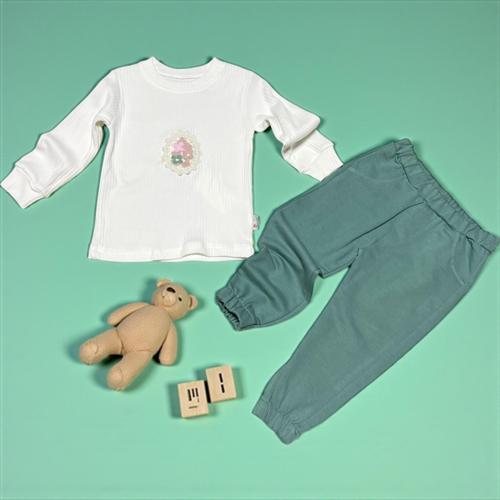 GÜL BASKILI ALT ÜST TAKIM - Yeşil - 4 Yaş Yeşil