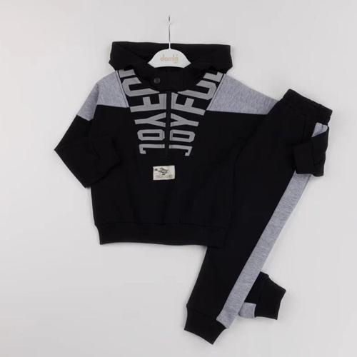 JOYFULL BASKILI KAPÜŞONLU EŞOFMAN TAKIM - Siyah - 6 Yaş Siyah