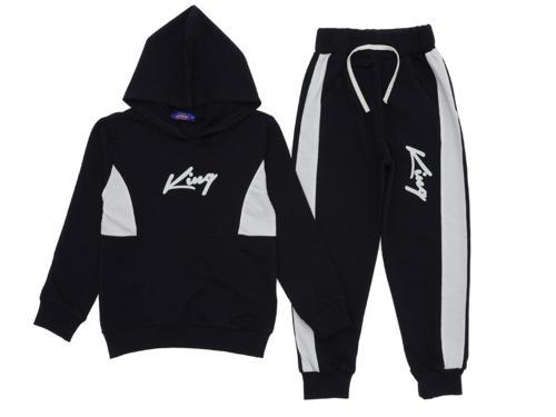 KING BASKILI KAPÜŞONLU İKİ İPLİK ŞARDONSUZ EŞOFMAN TAKIM - Lacivert - 5 Yaş LACİVERT