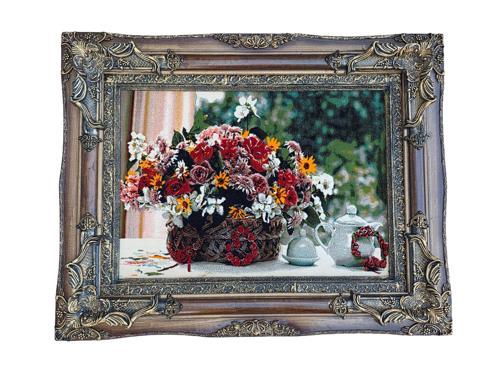 Bahar Çiçekleri Adlı İran Tebriz Halı Tablo 95x75cm - Duvar Halı Kilim Tablo