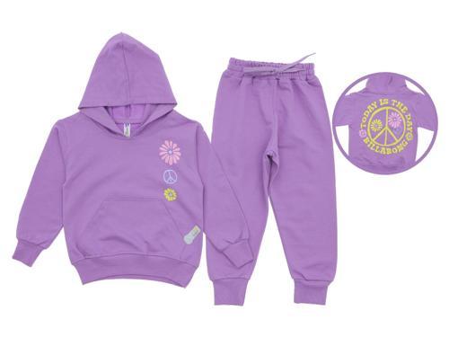 KAPÜŞONLU CEPLİ ÇİÇEK BASKILI İKİ İPLİK ALT ÜST TAKIM - BYM7772-Lila-6 Yaş Lila