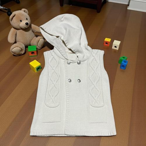 KAPÜŞONLU ÇİFT DÜĞME DETAYLI TRİKO YELEK - LY3008-Bej-3 - 6 Ay Bej