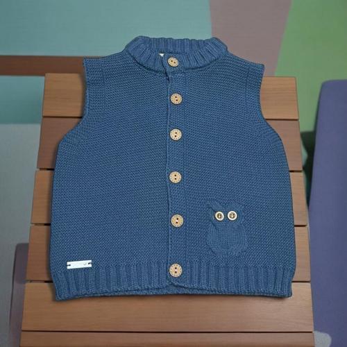 CEP BAYKUŞ DETAYLI SIFIR YAKA TRİKO YELEK - LY3007-İndigo-3 - 6 Ay İndigo