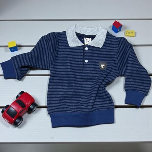 ÇİZGİ DOKULU YAKALI ÖRME SWEATSHIRT - SRN001-Gri-1 - 2  Yaş Gri