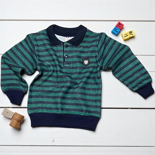 YAKALI ÇİZGİLİ İKİ İPLİK ÖRME SWEATSHIRT  - YKT001-Yeşil-4 Yaş Yeşil