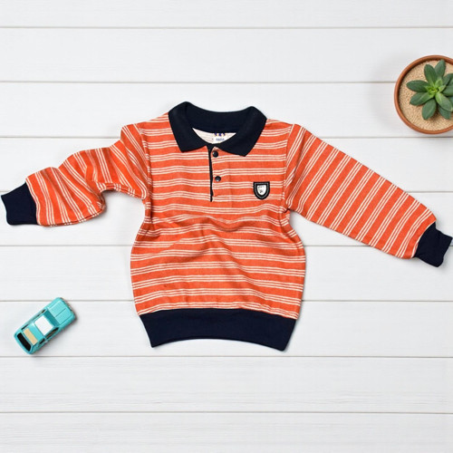 YAKALI ÇİZGİLİ İKİ İPLİK ÖRME SWEATSHIRT - YKT001-Oranj-5 Yaş Oranj