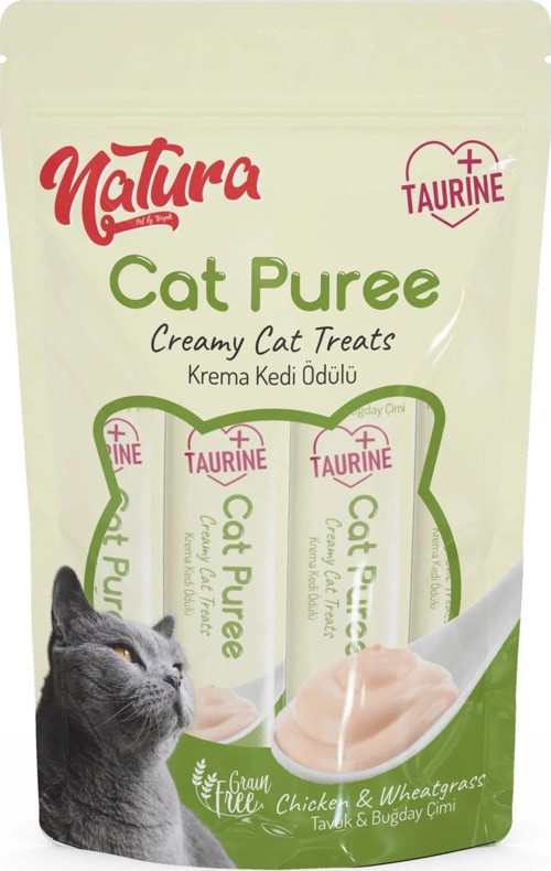Natura Kedi Püre Kremli Tavuk Buğday Çimi 5 x 12 Gr