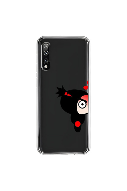 Samsung Galaxy A50 Uyumlu Şeffaf Kılıf Couple Pucca 1 Tasarımlı