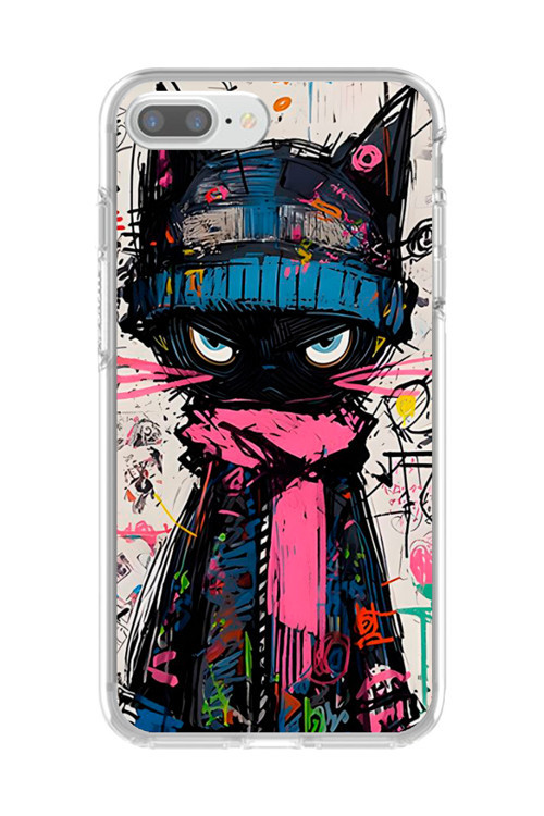 İphone 7 Plus Uyumlu Şeffaf Kılıf Kedi Grafity Tasarımlı