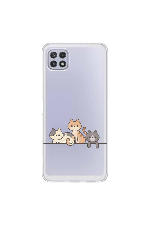 Samsung Galaxy A22 Uyumlu Şeffaf Kılıf Kedişler 4 Tasarımlı