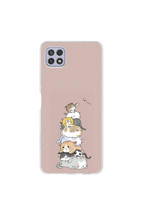 Samsung Galaxy A22 Uyumlu Şeffaf Kılıf Kedişler 1 Tasarımlı