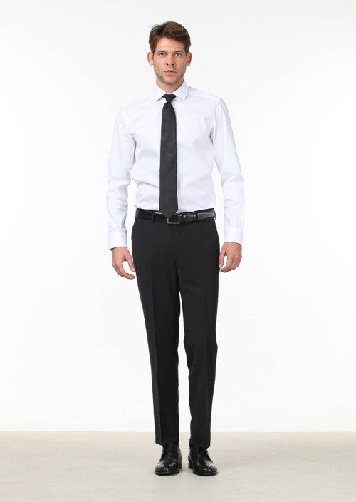 Siyah Düz Dokuma Slim Fit Klasik Yün Karışımlı Pantolon