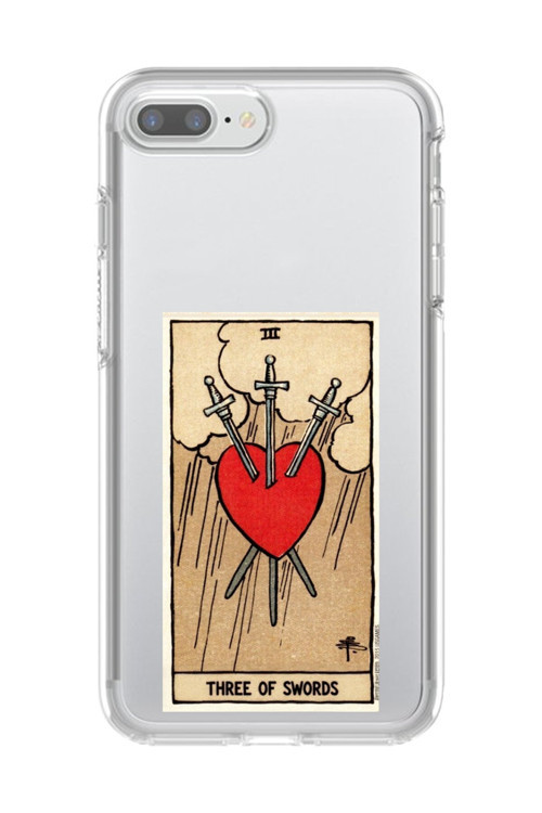 İphone 8 Plus Uyumlu Şeffaf Kılıf Three Of Swords Tasarımlı