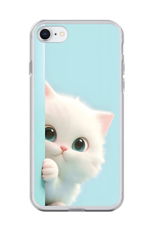 İphone 6S Plus Uyumlu Şeffaf Kılıf 2 Peluş Kedi Tasarımlı