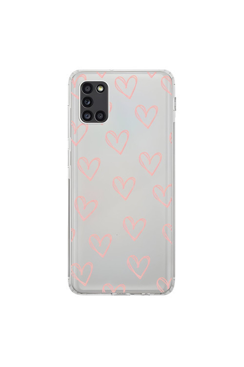 Samsung Galaxy A31 Uyumlu Şeffaf Kılıf Şeffaf Kalp 2 Tasarımlı